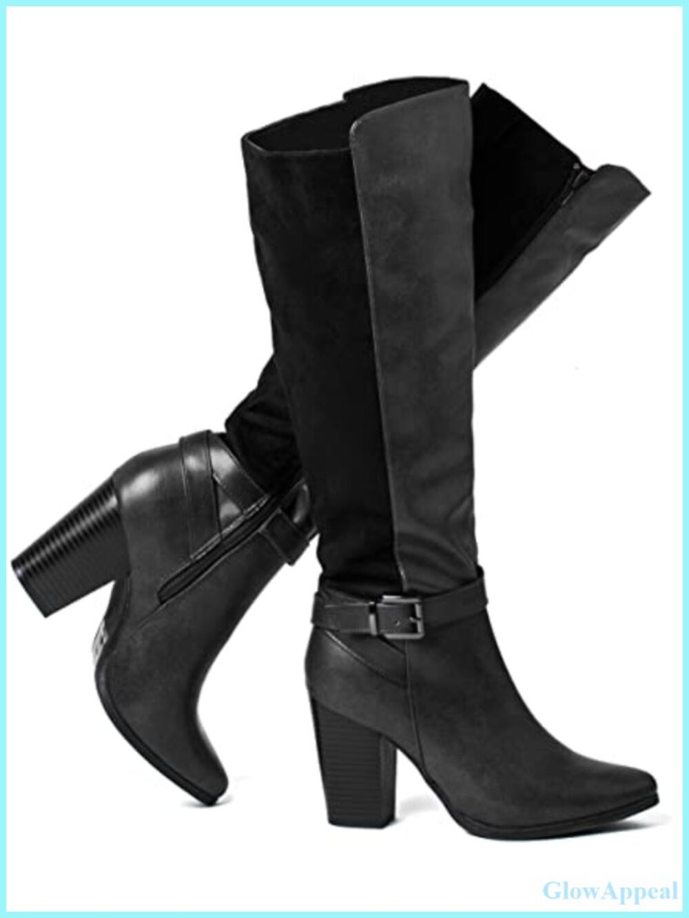 Women's Heeled Knee High Boots Pointed Toe Faux Leather Faux Suede Side Zip